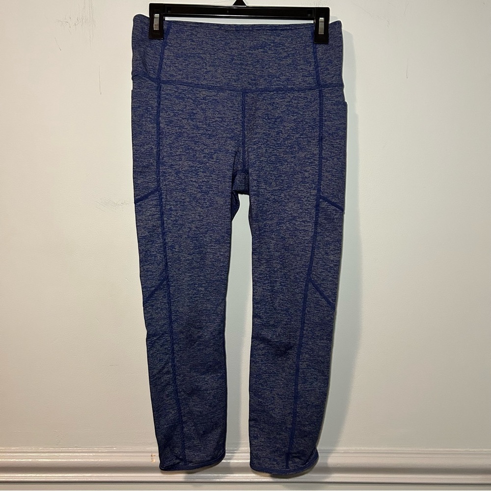 Athleta Blue Heathered Salutation Stash Pocket Leggings Size Medium